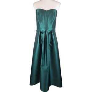 Alfred Sung Hunter Green Satin Twill Strapless High-Low Gown